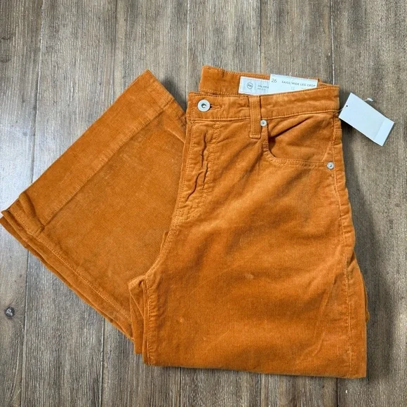 AG Adriano Saige Wide Leg Crop High Rise Corduroy Pant Gold Orange Apricot